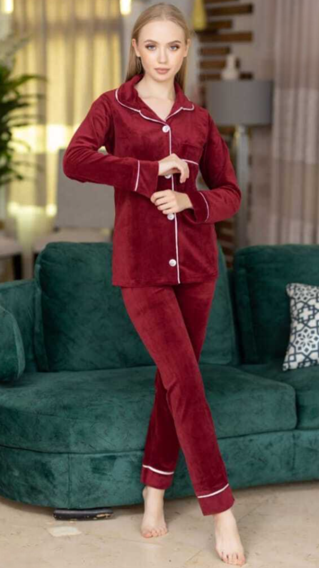 Home wear - Velvet Set 2 pieces - Winter Pajama flowry cooler