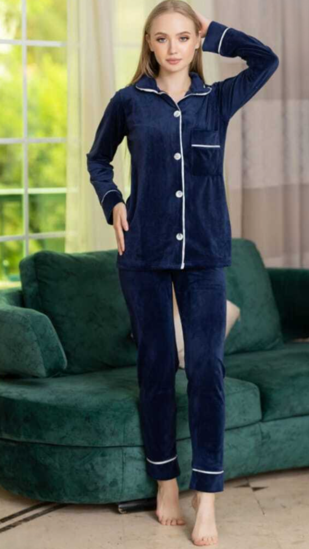 Home wear - Velvet Set 2 pieces - Winter Pajama flowry cooler