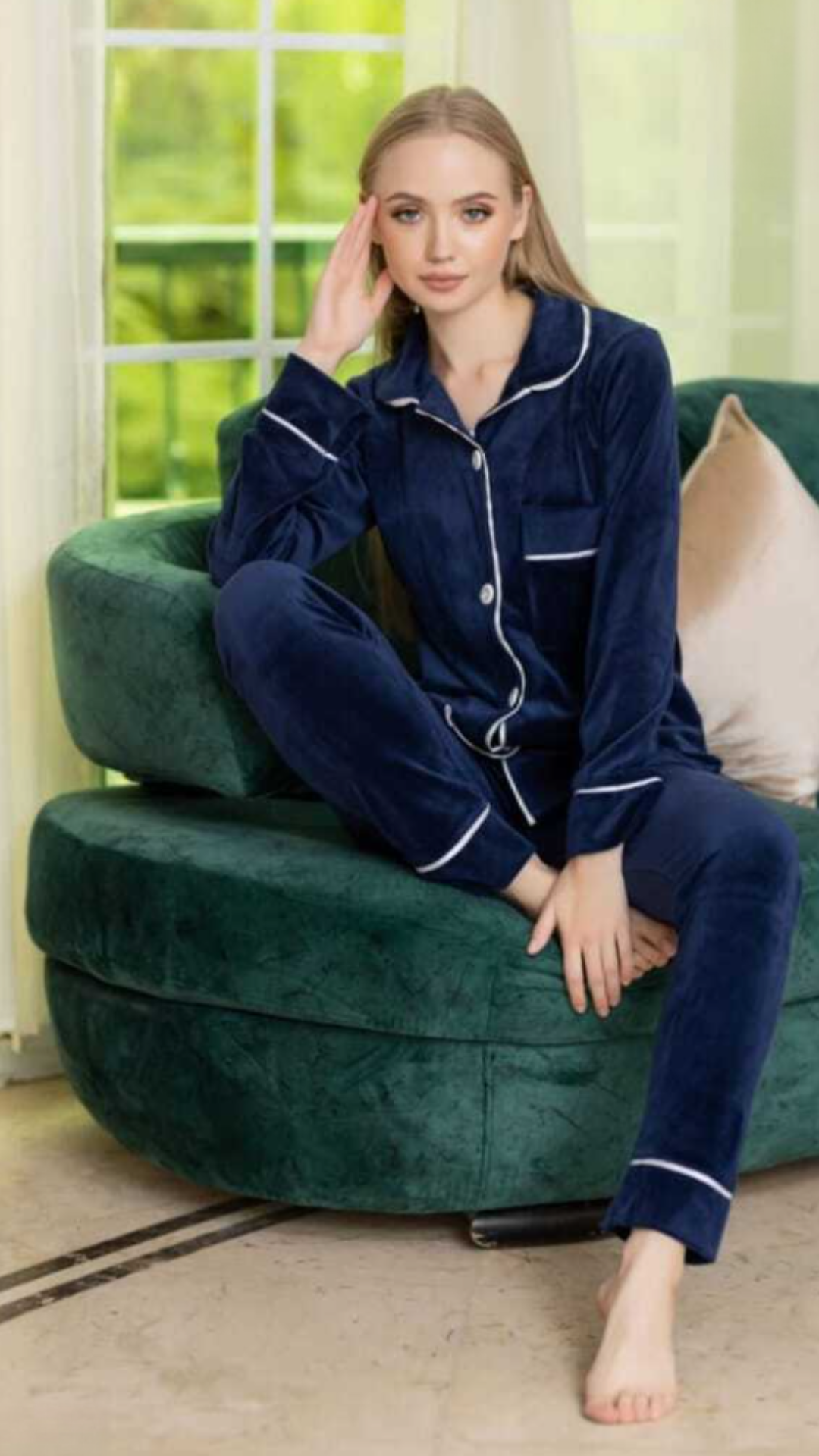 Home wear - Velvet Set 2 pieces - Winter Pajama flowry cooler