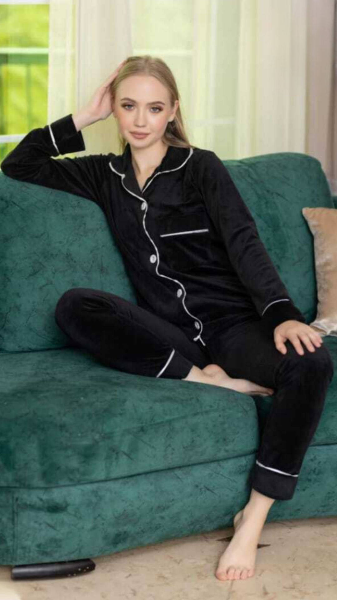 Home wear - Velvet Set 2 pieces - Winter Pajama flowry cooler