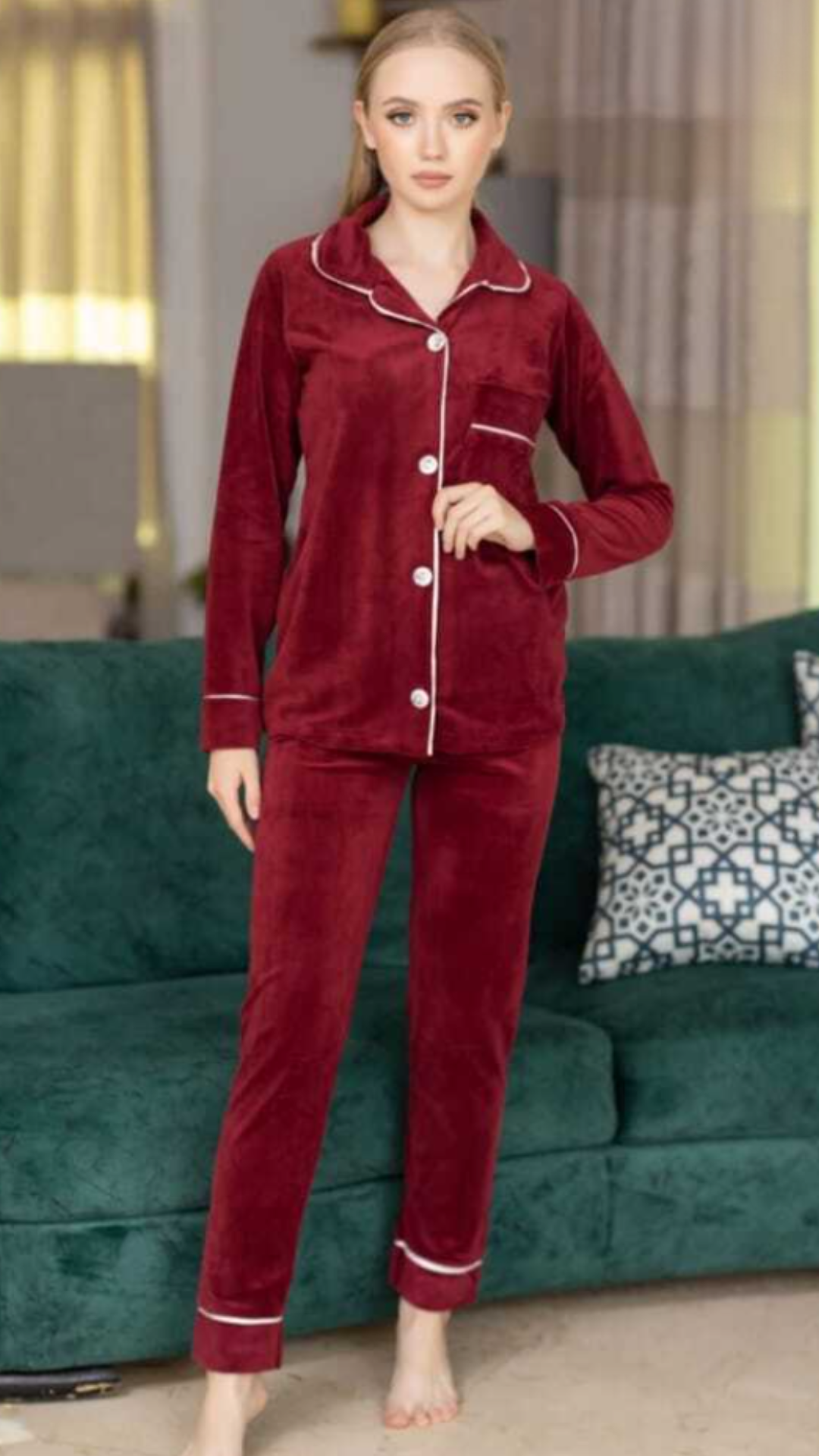 Home wear - Velvet Set 2 pieces - Winter Pajama flowry cooler