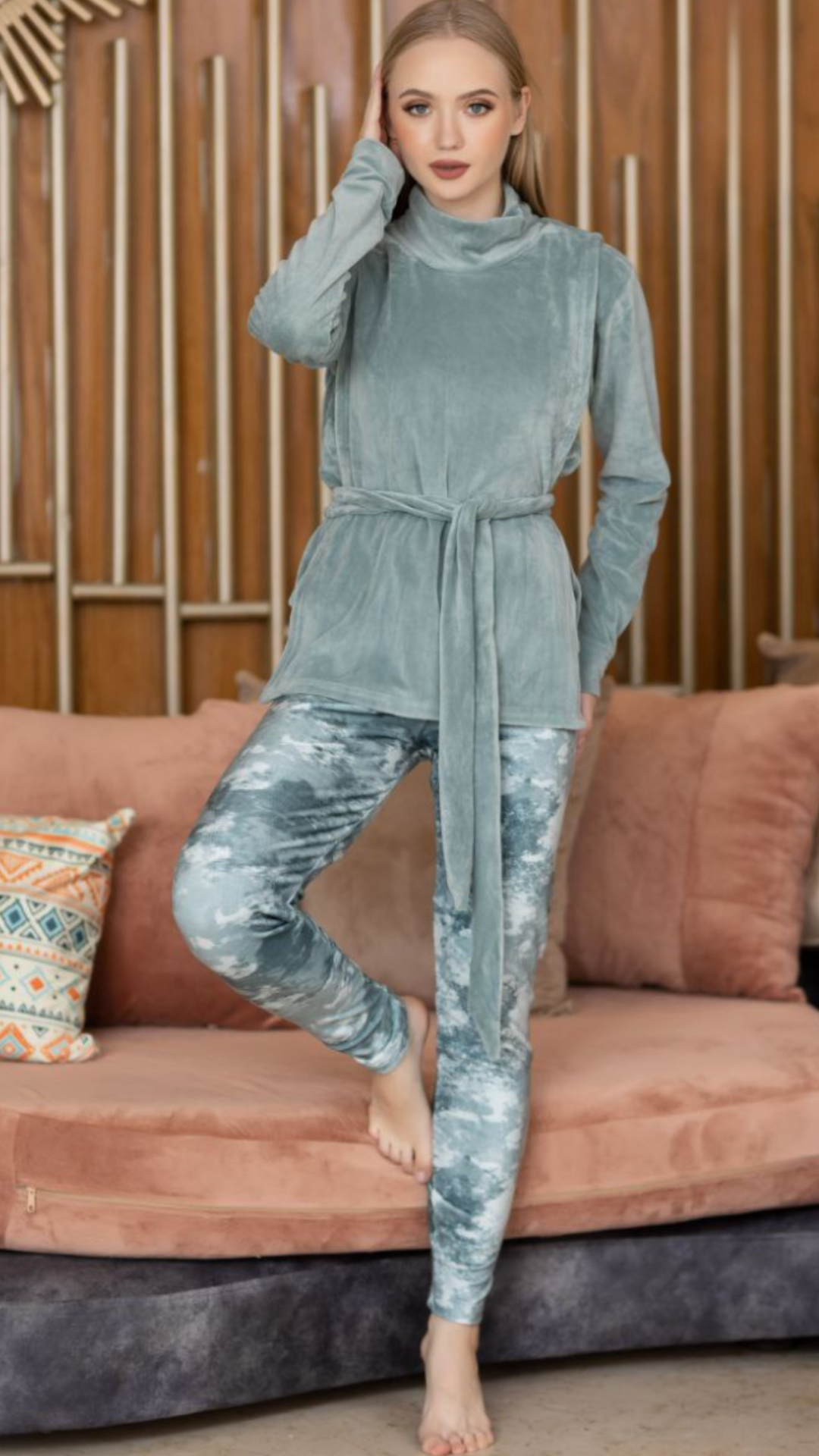 Home Wear - Gray Tie-dye Velvet Set 2 Pieces