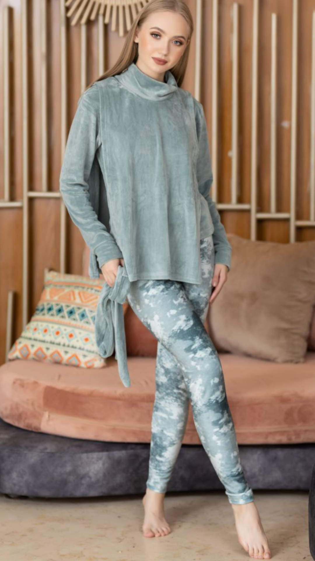 Home Wear - Gray Tie-dye Velvet Set 2 Pieces