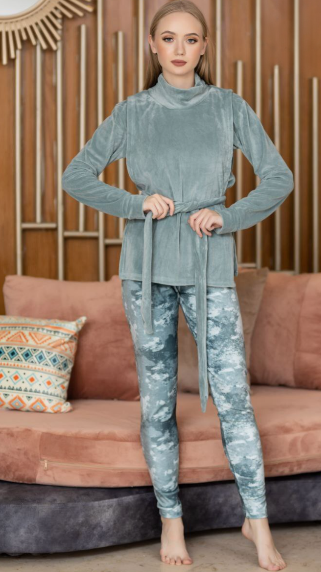 Home Wear - Gray Tie-dye Velvet Set 2 Pieces