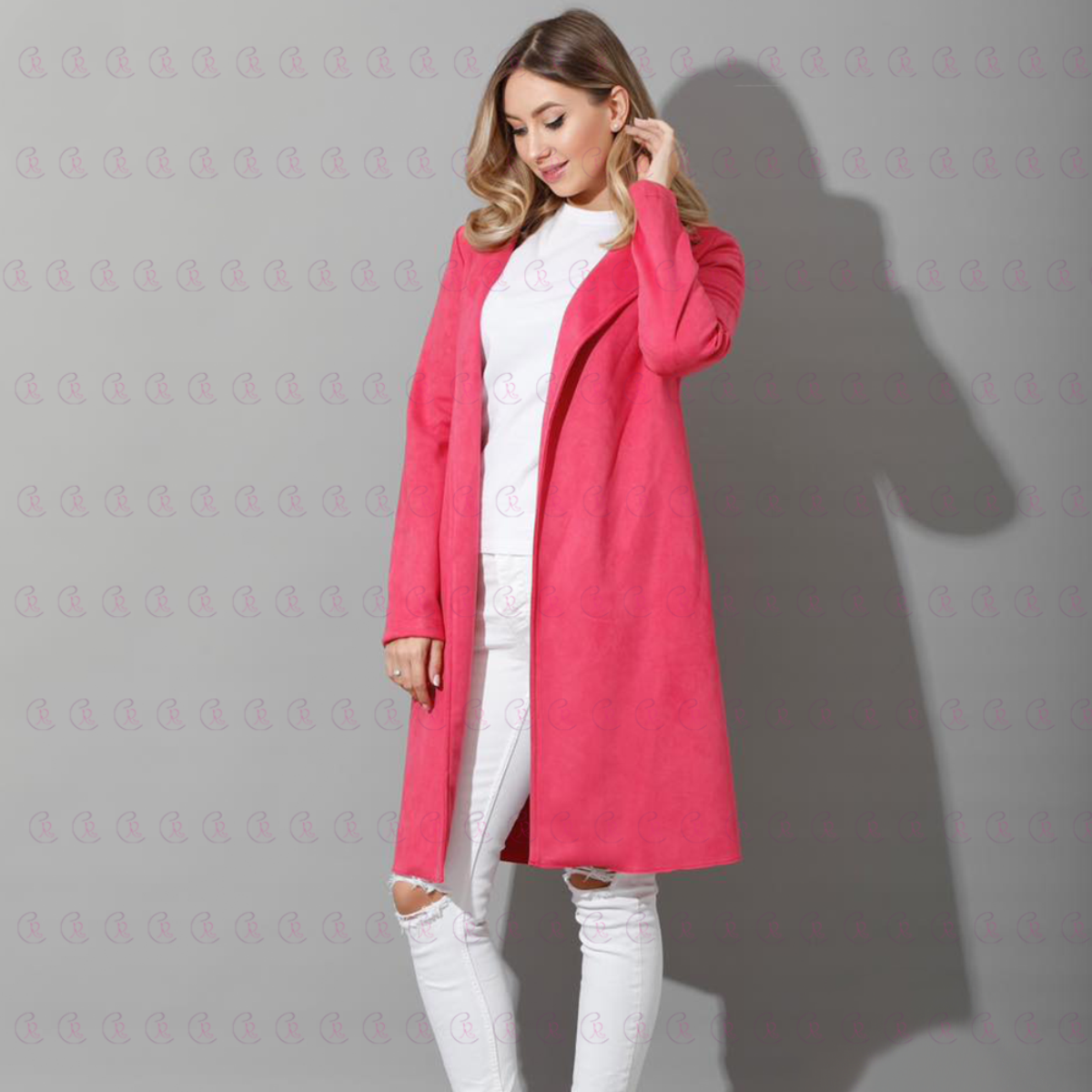 Open Front Knee Cardigan - Suede Pink