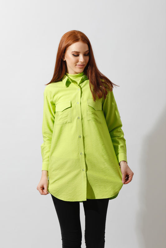 Linen Women's Blouse with Long Sleeves and Two Pockets - EMY & ROSE Boutique