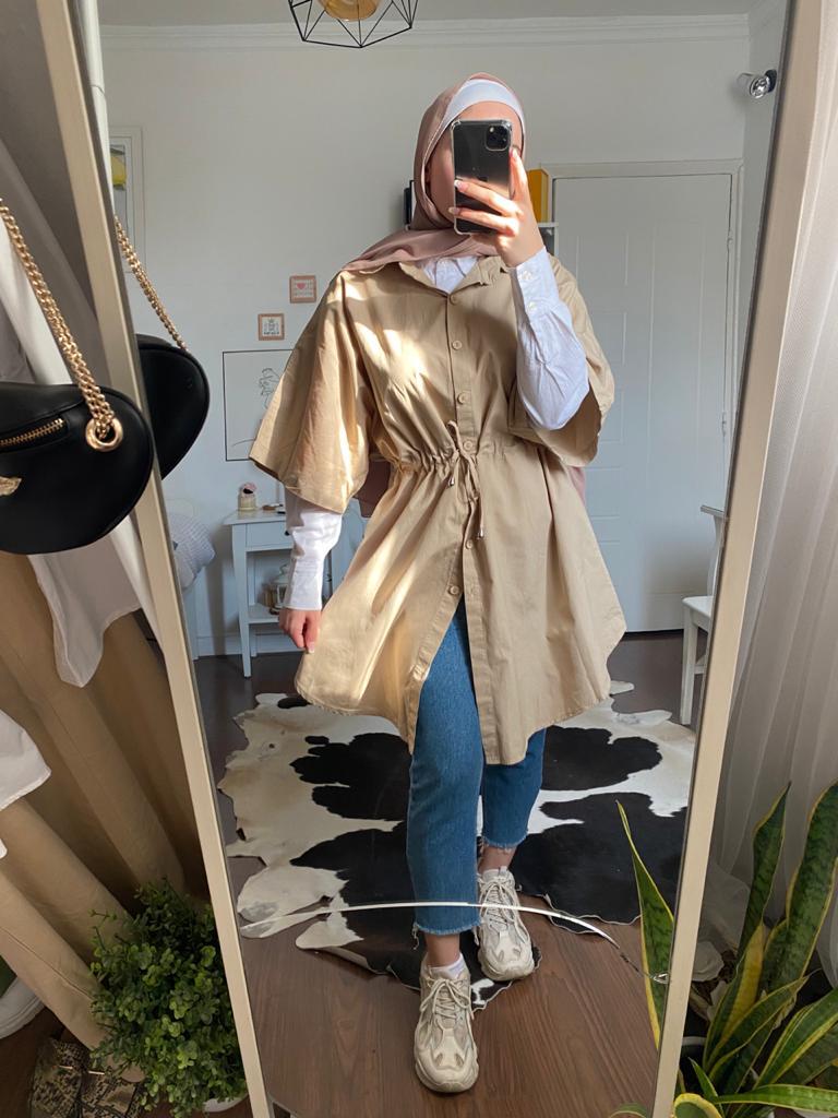 Oversized Shirt Dress - batwing with belt 2/3 Sleeves - EMY & ROSE Boutique