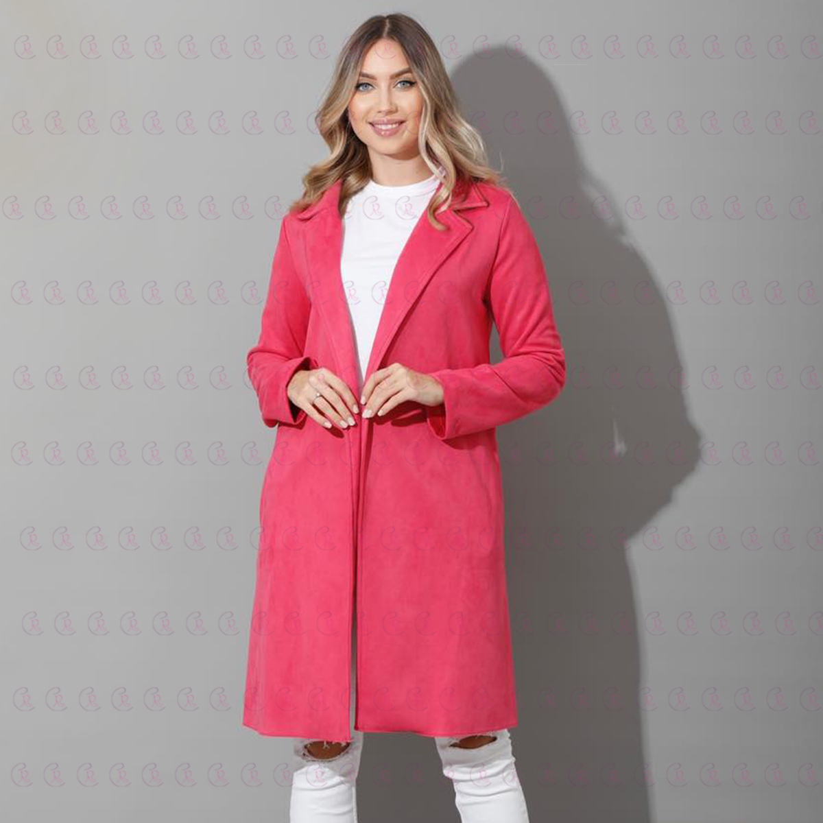 Open Front Knee Cardigan - Suede Pink