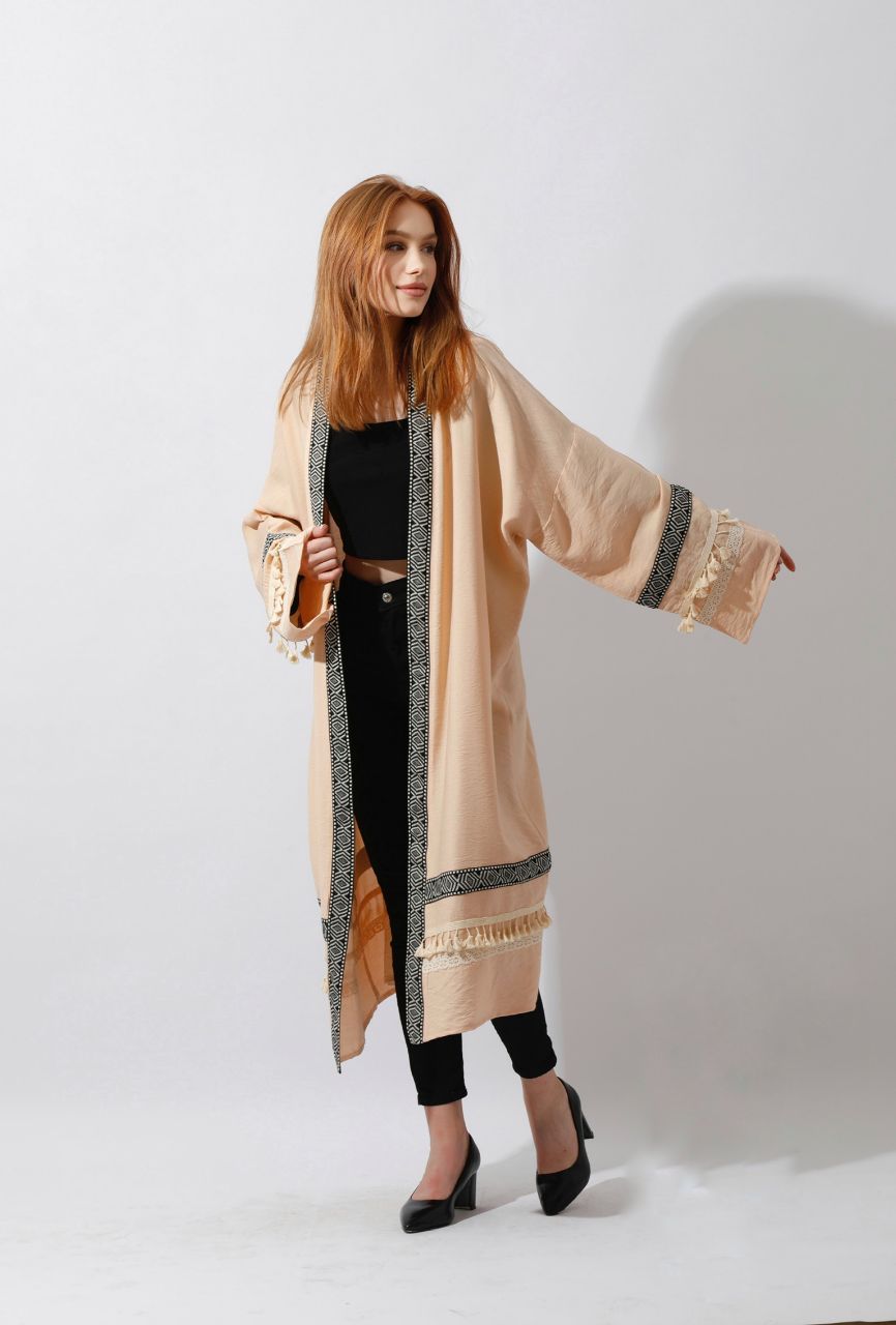 Lenin Short Kaftan with Oversized Fit and Chic Accessories Details - Made of Lightweight Cotton - EMY & ROSE Boutique
