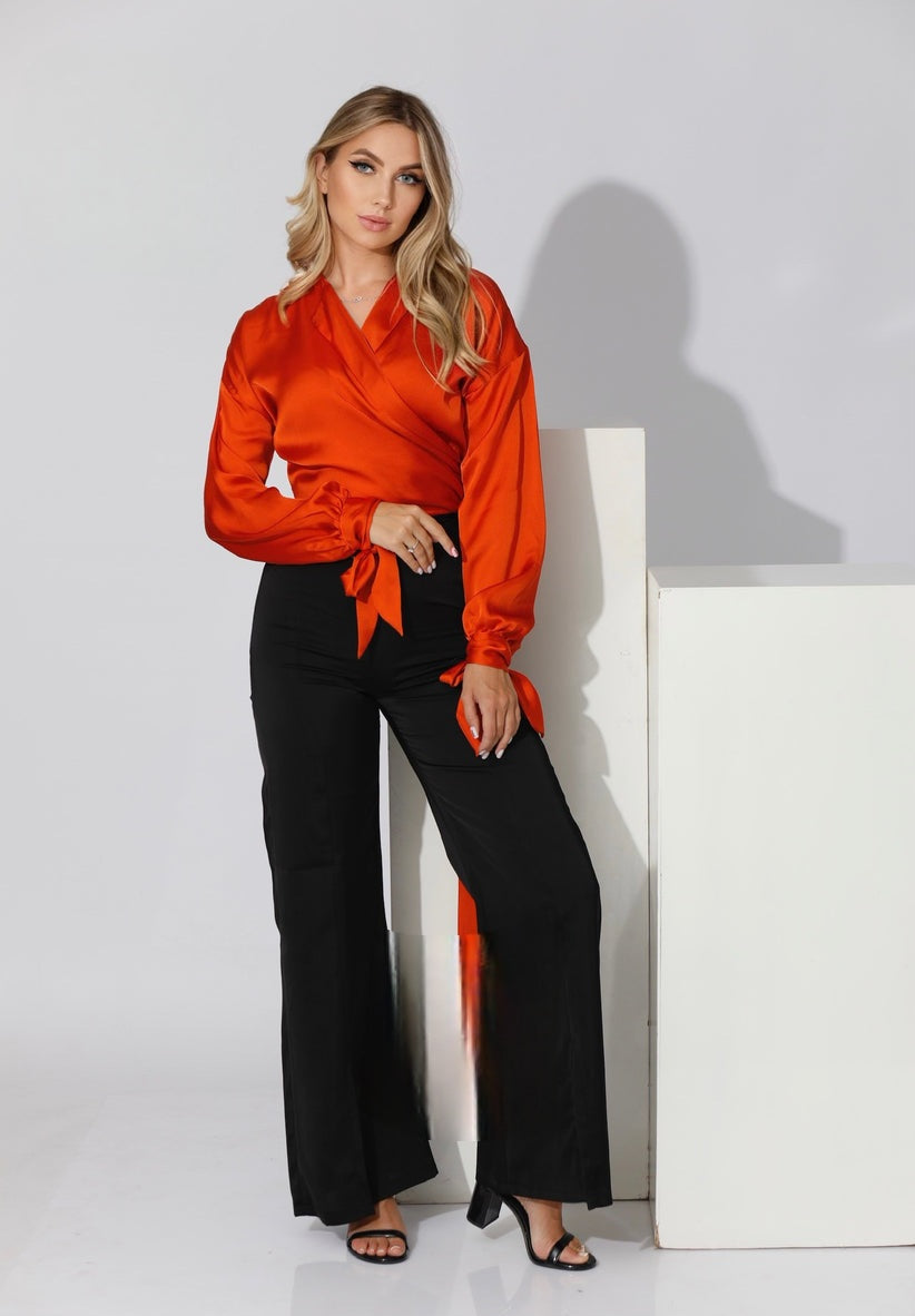 Regular Fit - Satin Blouse - Wrap Style