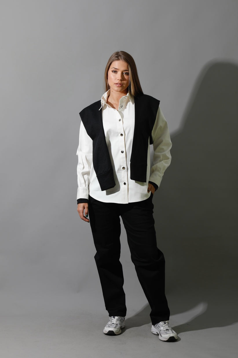 Gabardine Shirt Double Sleeved - regular fit white and black