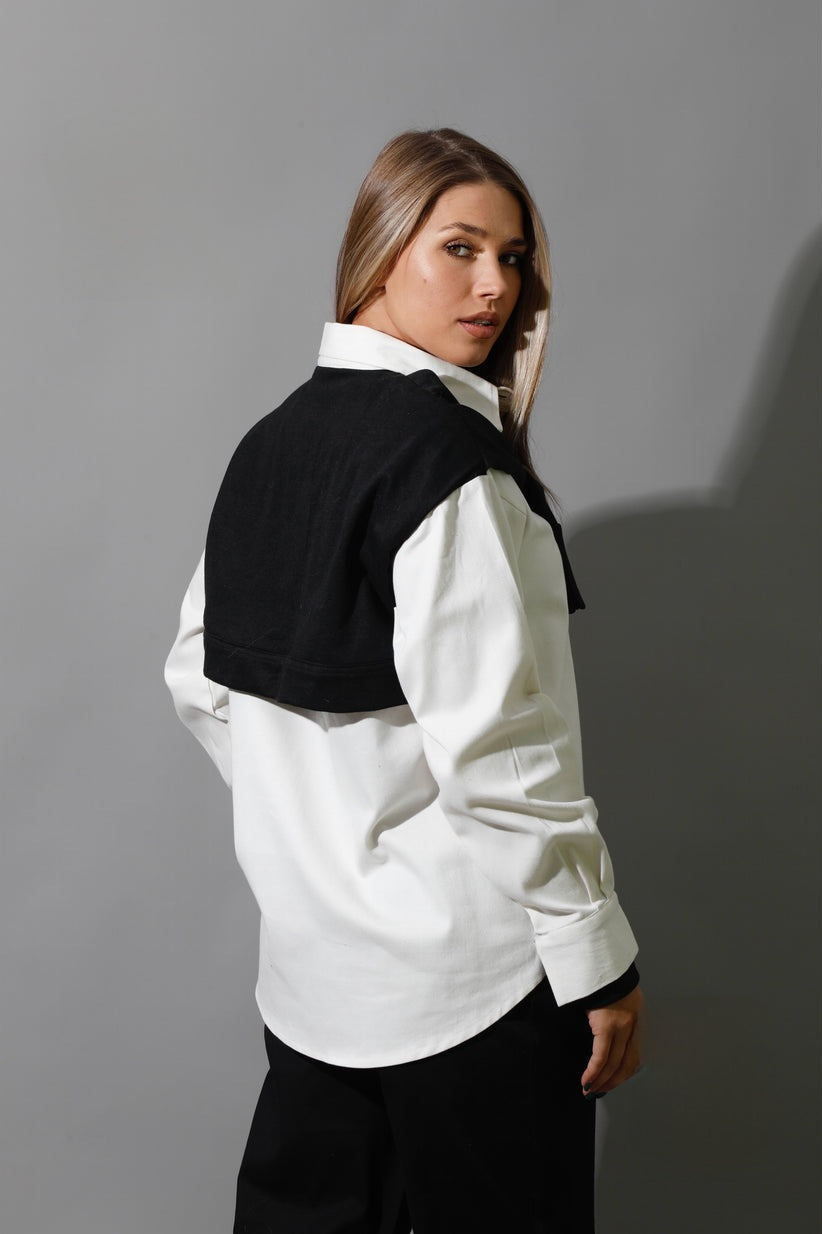 Gabardine Shirt Double Sleeved - regular fit white and black