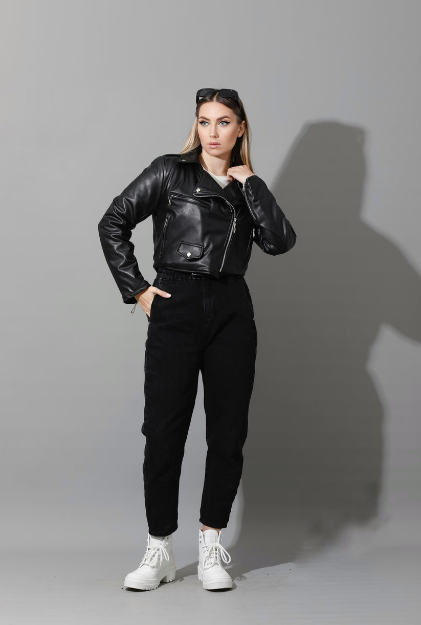 Faux Leather Biker Jacket - Black - EMY & ROSE Boutique