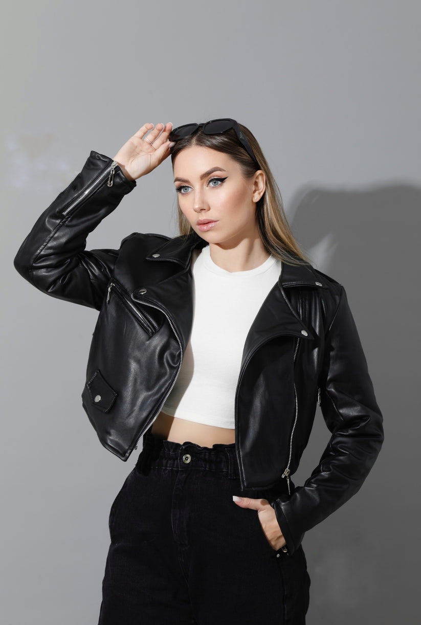 Faux Leather Biker Jacket - Black - EMY & ROSE Boutique