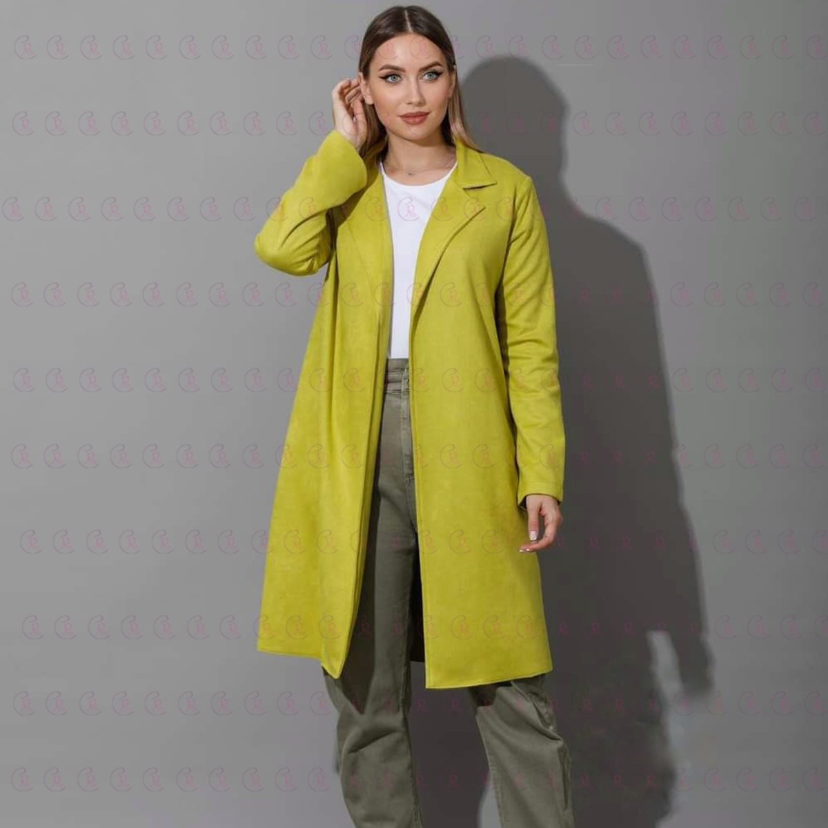 Open Front Knee Cardigan  -  Suede Lime Green