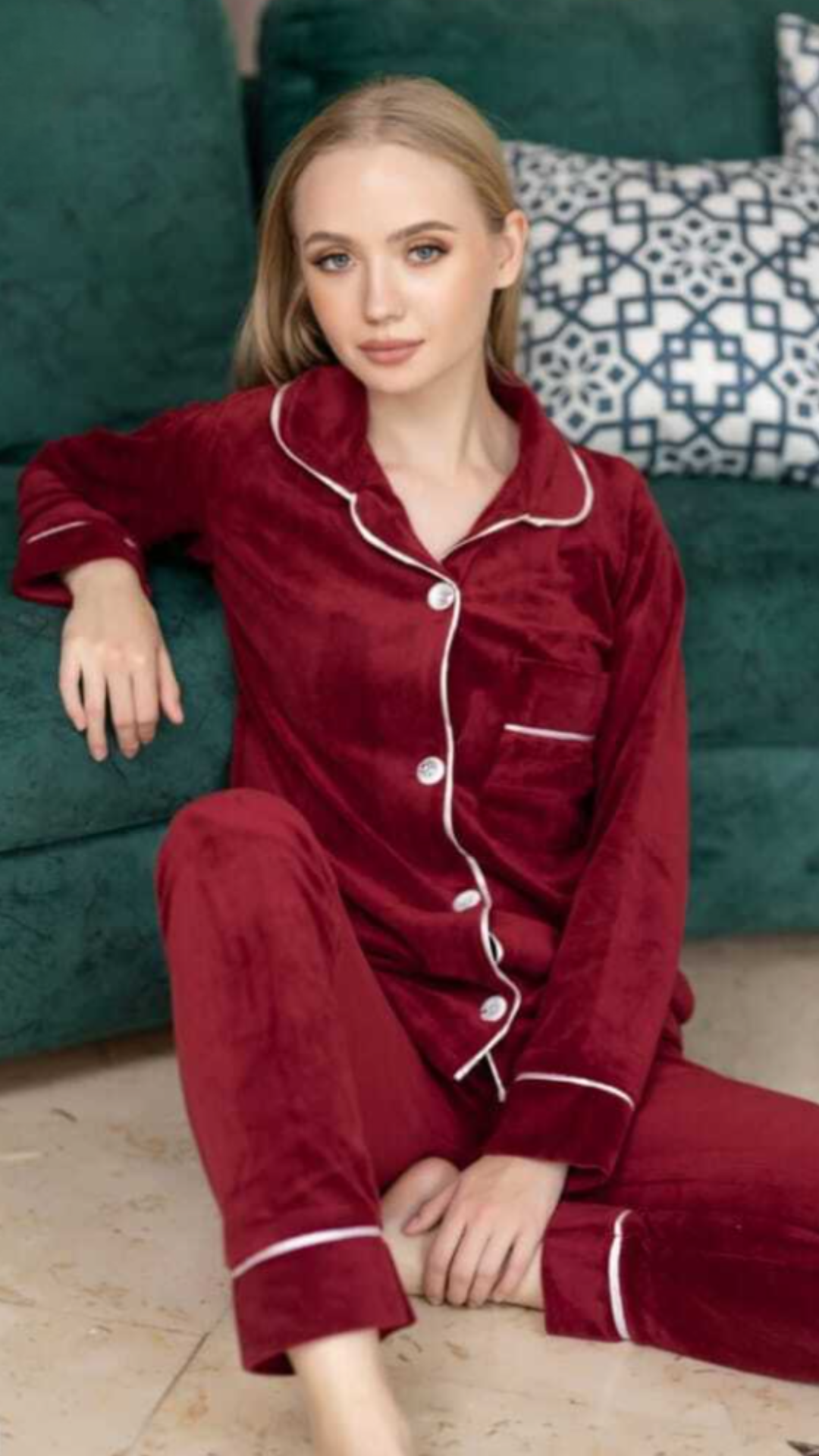Home wear - Velvet Set 2 pieces - Winter Pajama flowry cooler