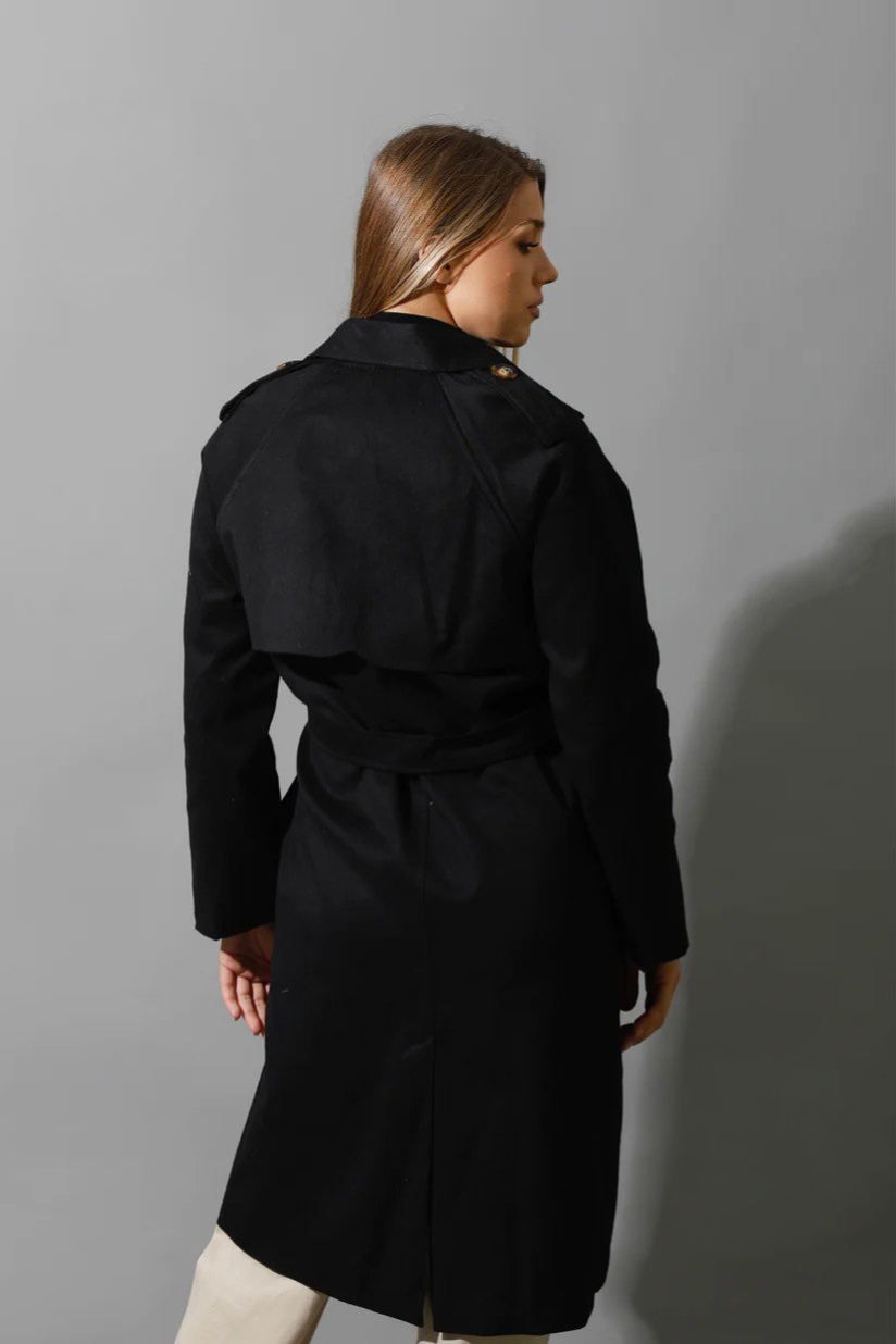 Black Belted Women Trench Coat - Gabardine