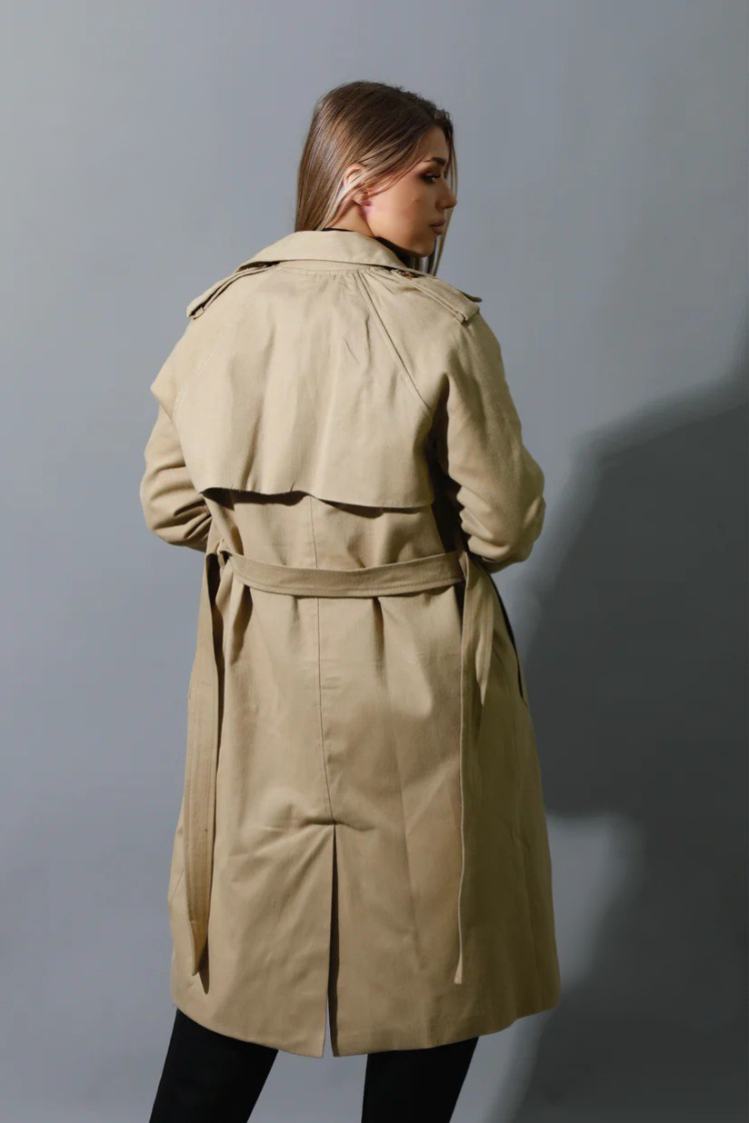 Beige Belted Women Trench Coat - Gabardine