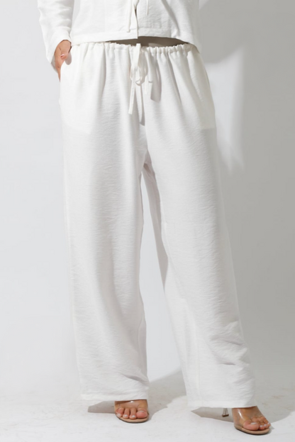 Spanish Linen - Regular Fit - White Set - Short Kimono & Wide leg pants