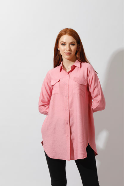 Linen Women's Blouse with Long Sleeves and Two Pockets - EMY & ROSE Boutique