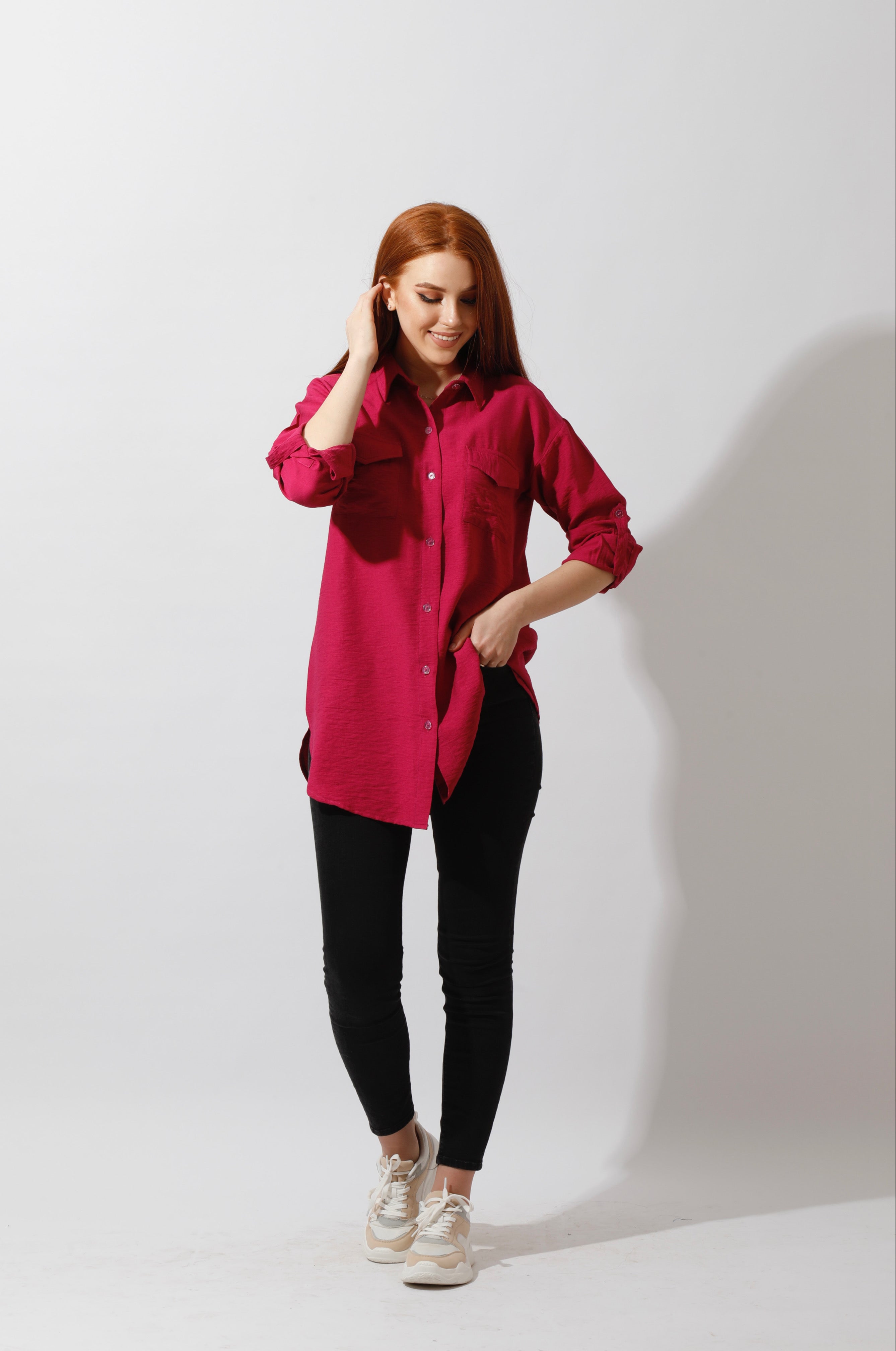Linen Women's Blouse with Long Sleeves and Two Pockets - EMY & ROSE Boutique