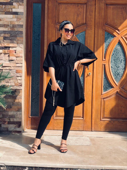 Oversized Shirt Dress - batwing with belt 2/3 Sleeves - EMY & ROSE Boutique