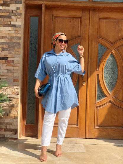 Oversized Shirt Dress - batwing with belt 2/3 Sleeves - EMY & ROSE Boutique