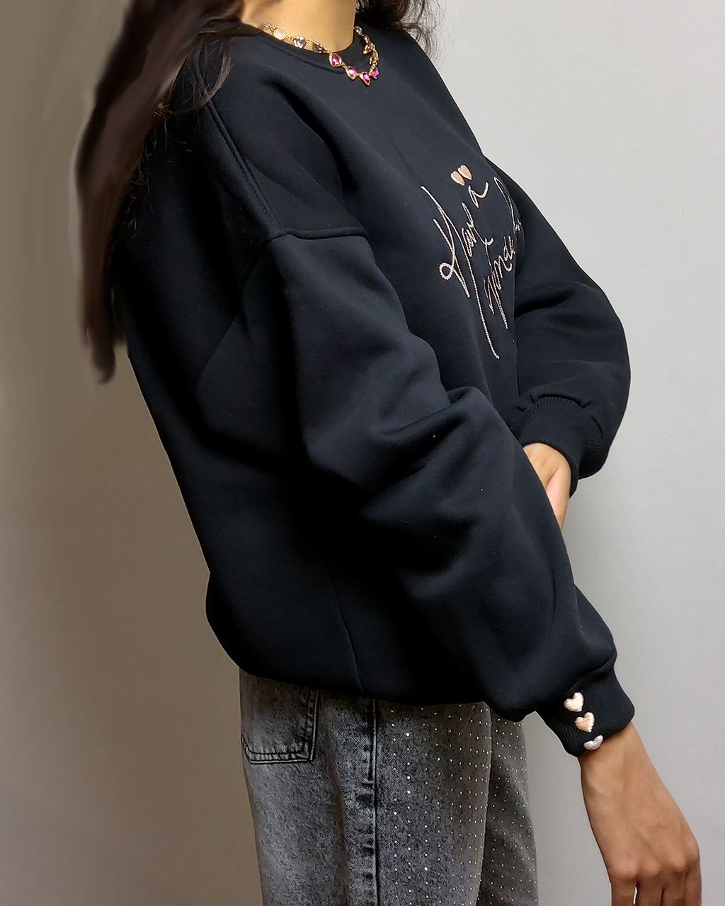 Cotton - oversized sweatshirt - Embroidered Front - long sleeves