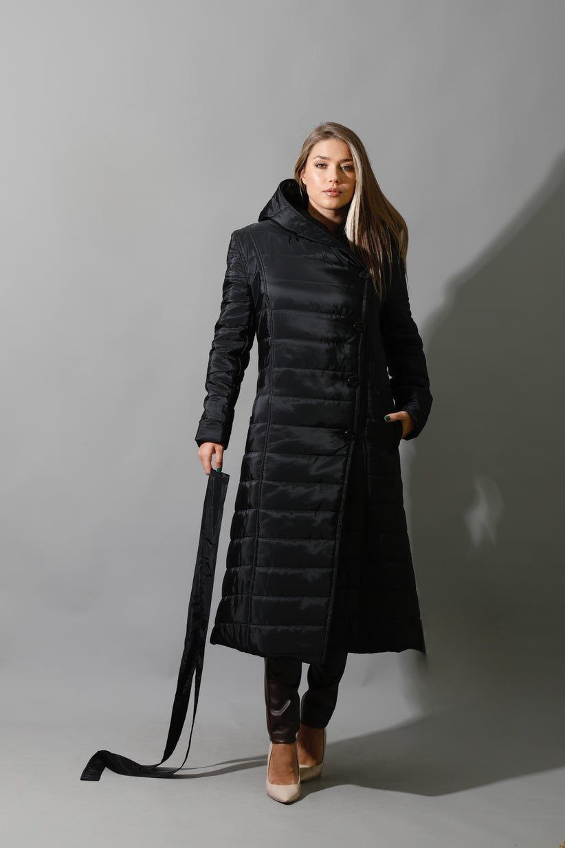 Black waterproof puffer Coat With belt