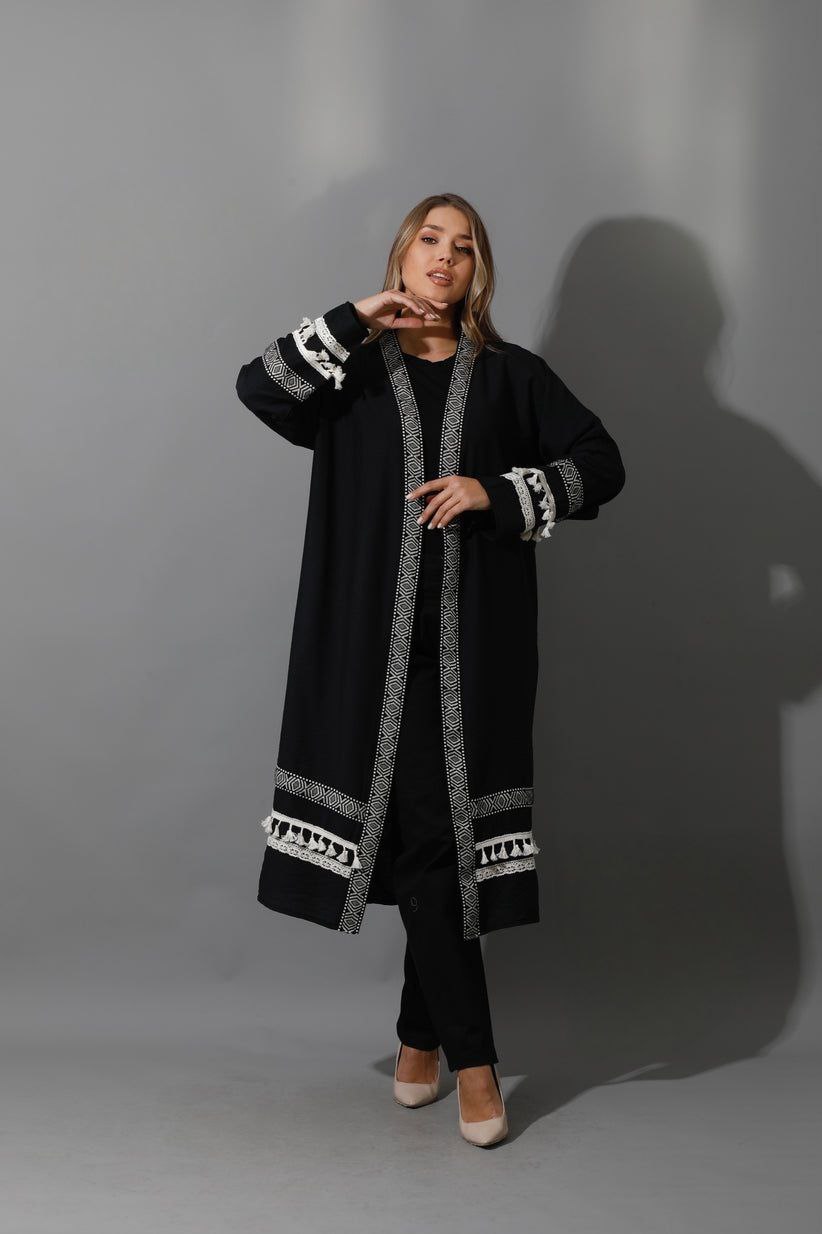 Black Lenin Short Kaftan with Oversized Fit and Chic Accessories Details