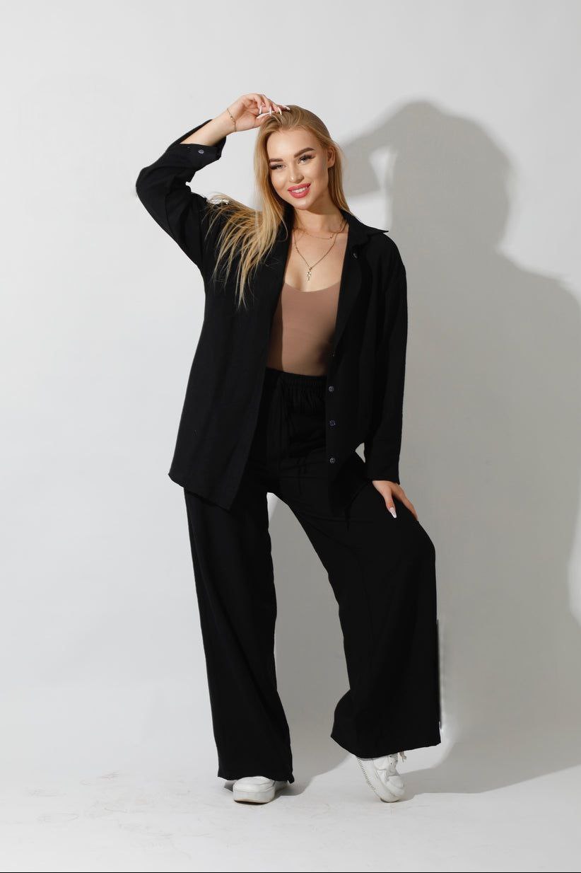 Spanish Linen - Relaxed Fit Black Set Shirt + Pants