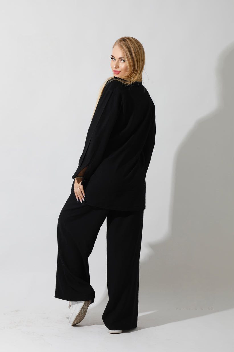 Spanish Linen - Relaxed Fit Black Set Shirt + Pants