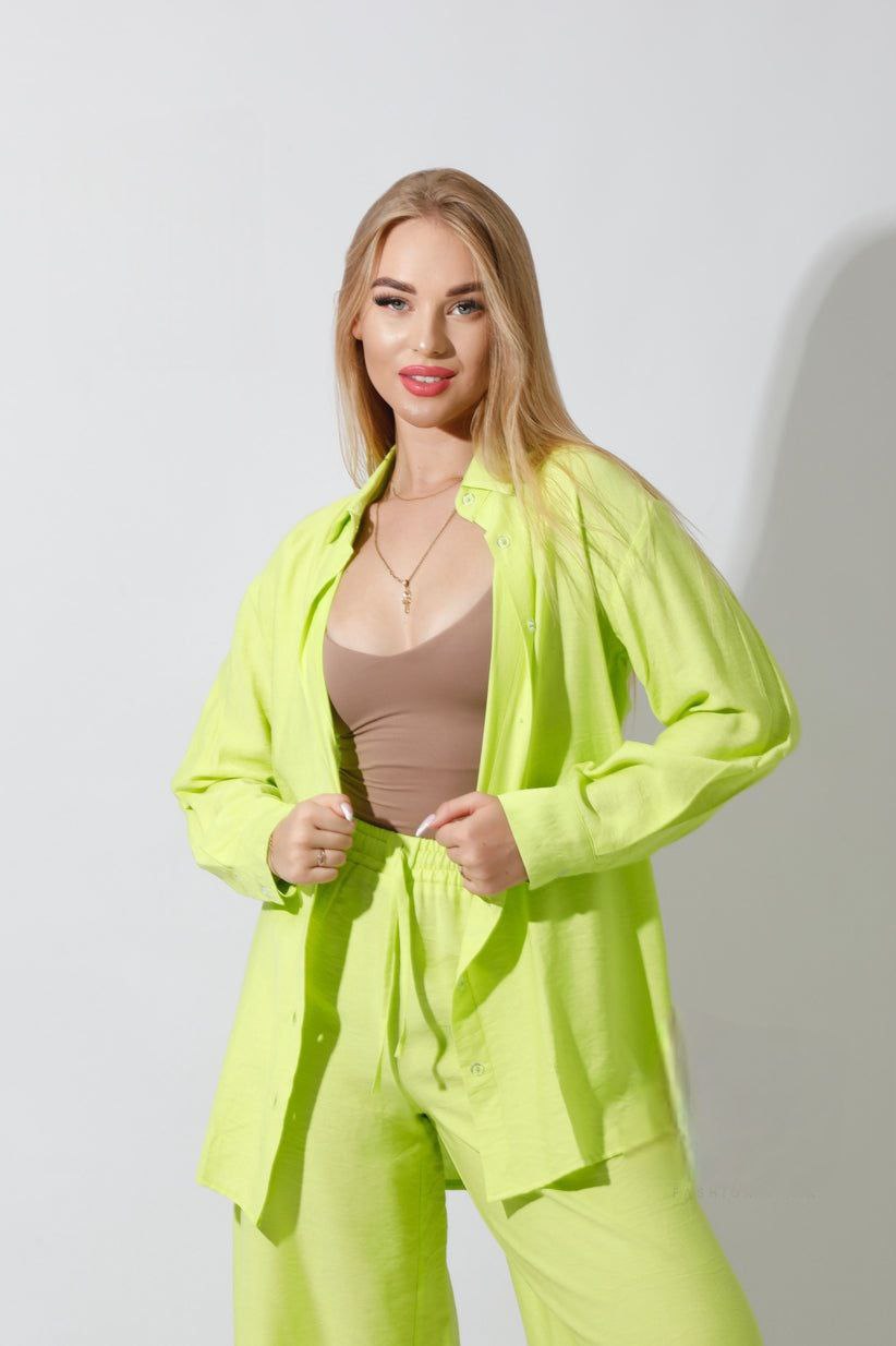 Spanish Linen - Relaxed Fit Lime Green Set Shirt + Pants