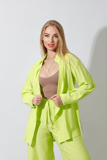 Spanish Linen - Relaxed Fit Lime Green Set Shirt + Pants