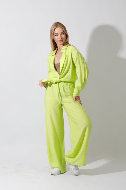 Spanish Linen - Relaxed Fit Lime Green Set Shirt + Pants