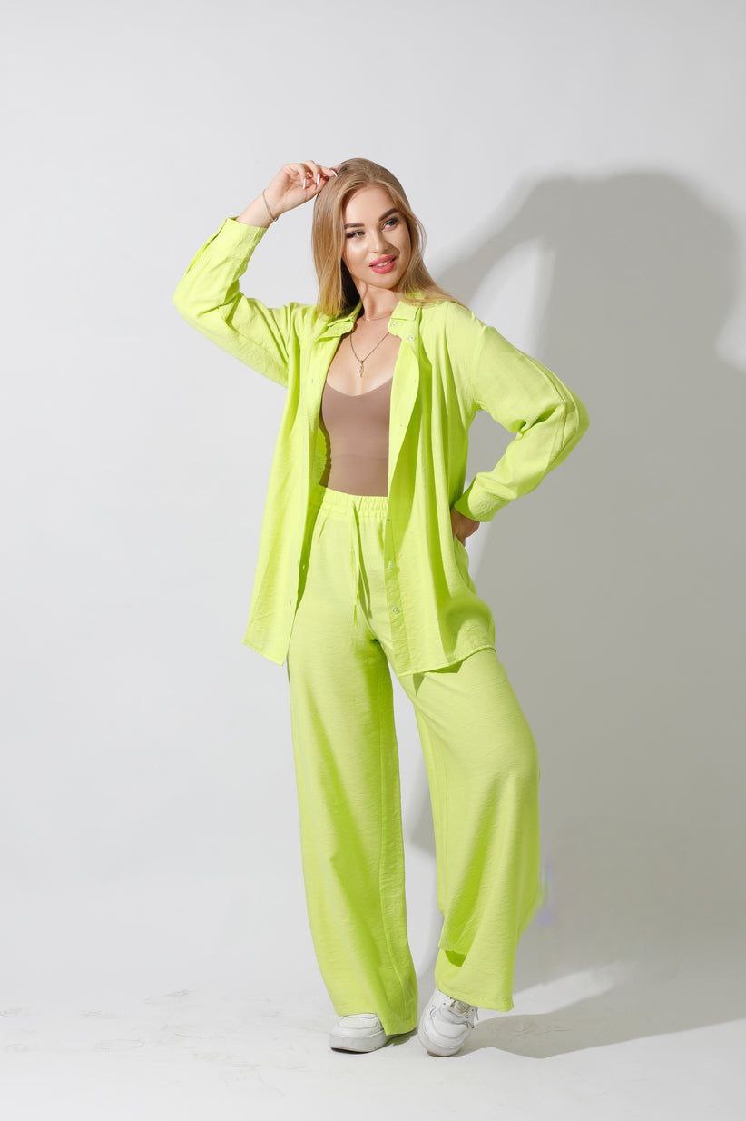 Spanish Linen - Relaxed Fit Lime Green Set Shirt + Pants