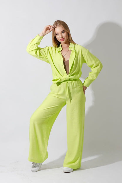 Spanish Linen - Relaxed Fit Lime Green Set Shirt + Pants