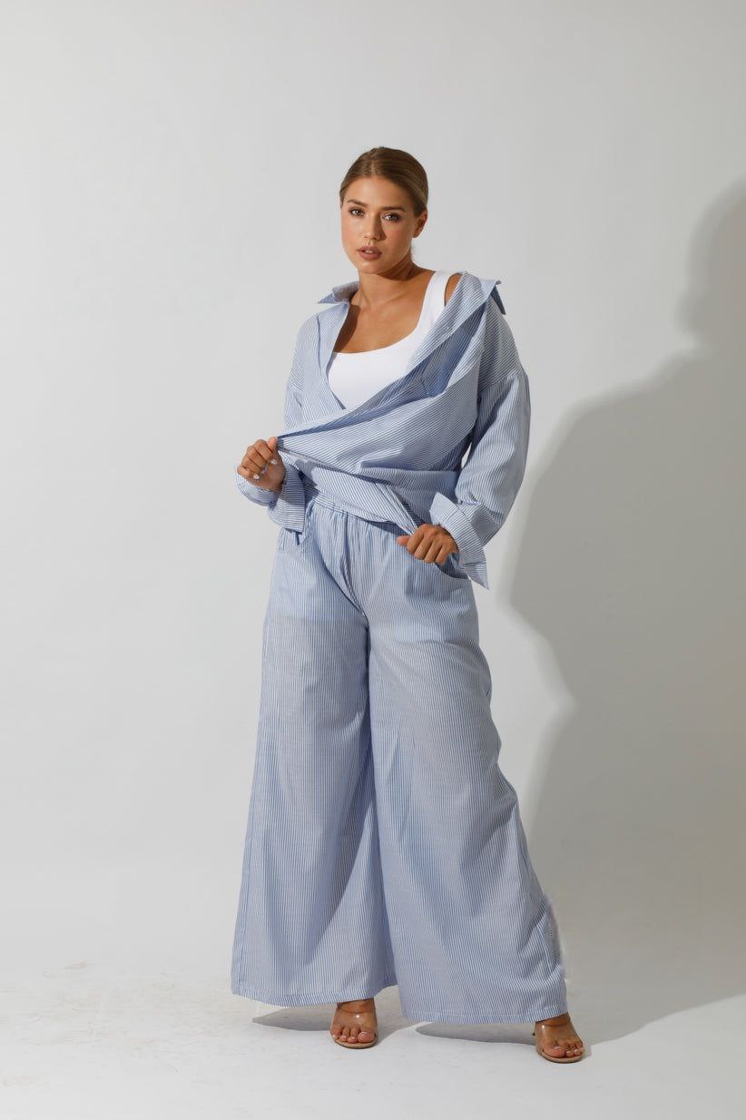 Lose fit- Stripped Blue Wide Leg pants