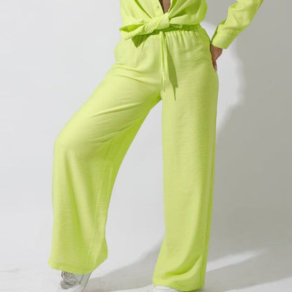 Spanish Linen - Lime Green wide leg Pants