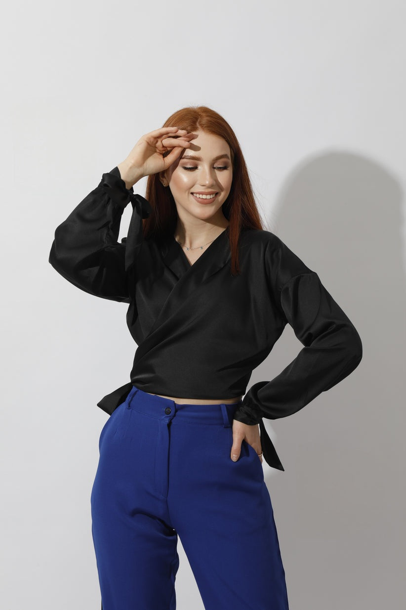 Regular Fit - Satin Blouse - Wrap Style