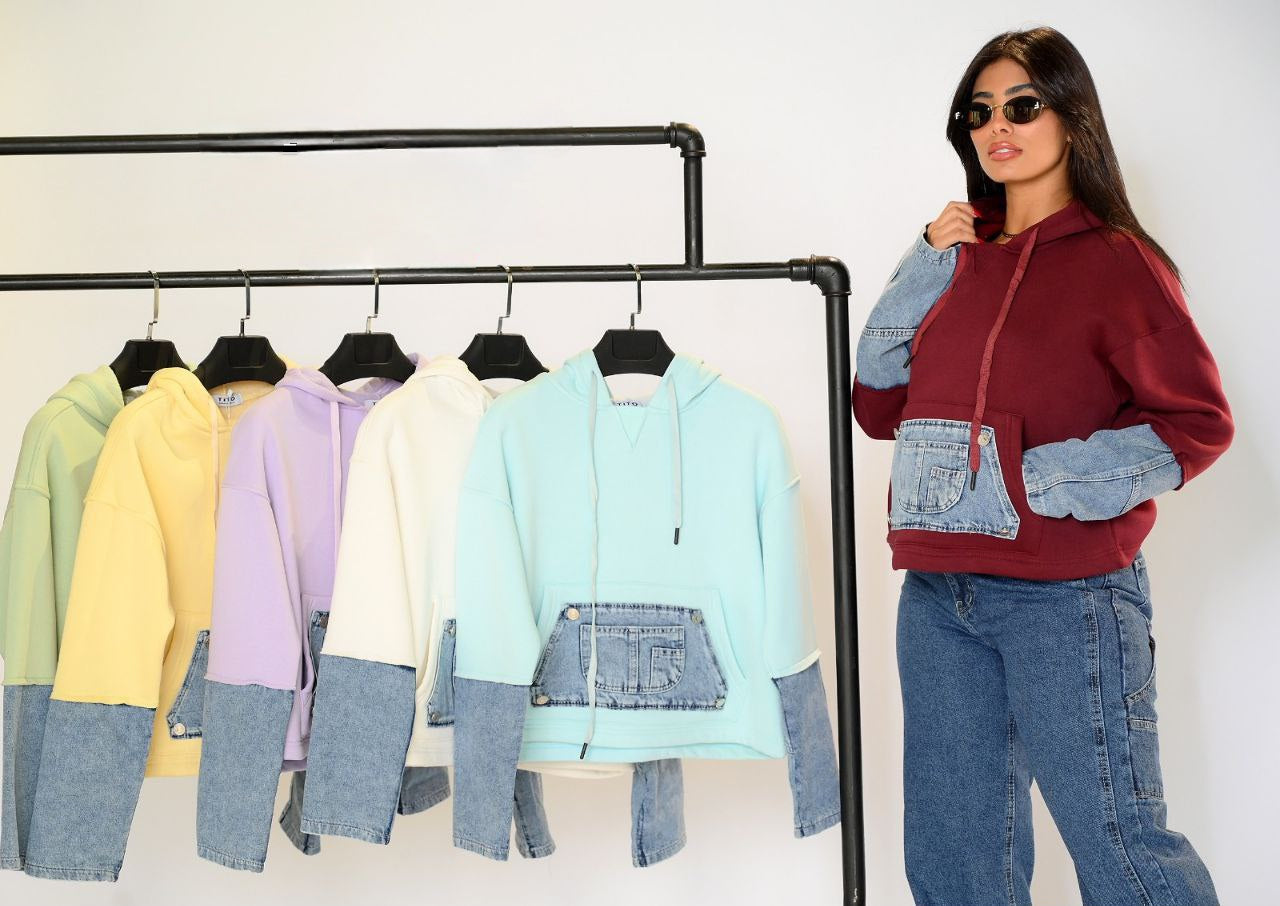 Hoodie with denim