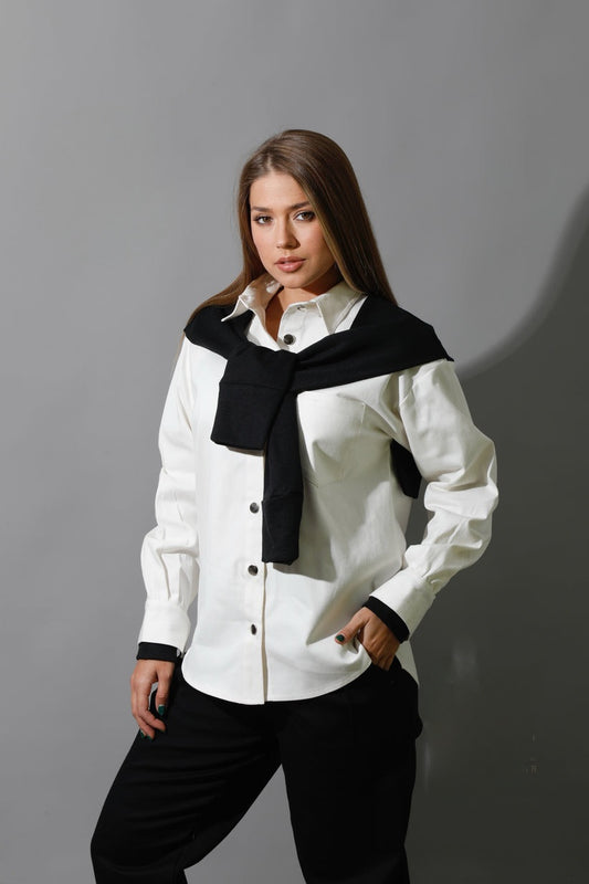 Gabardine Shirt Double Sleeved - regular fit white and black