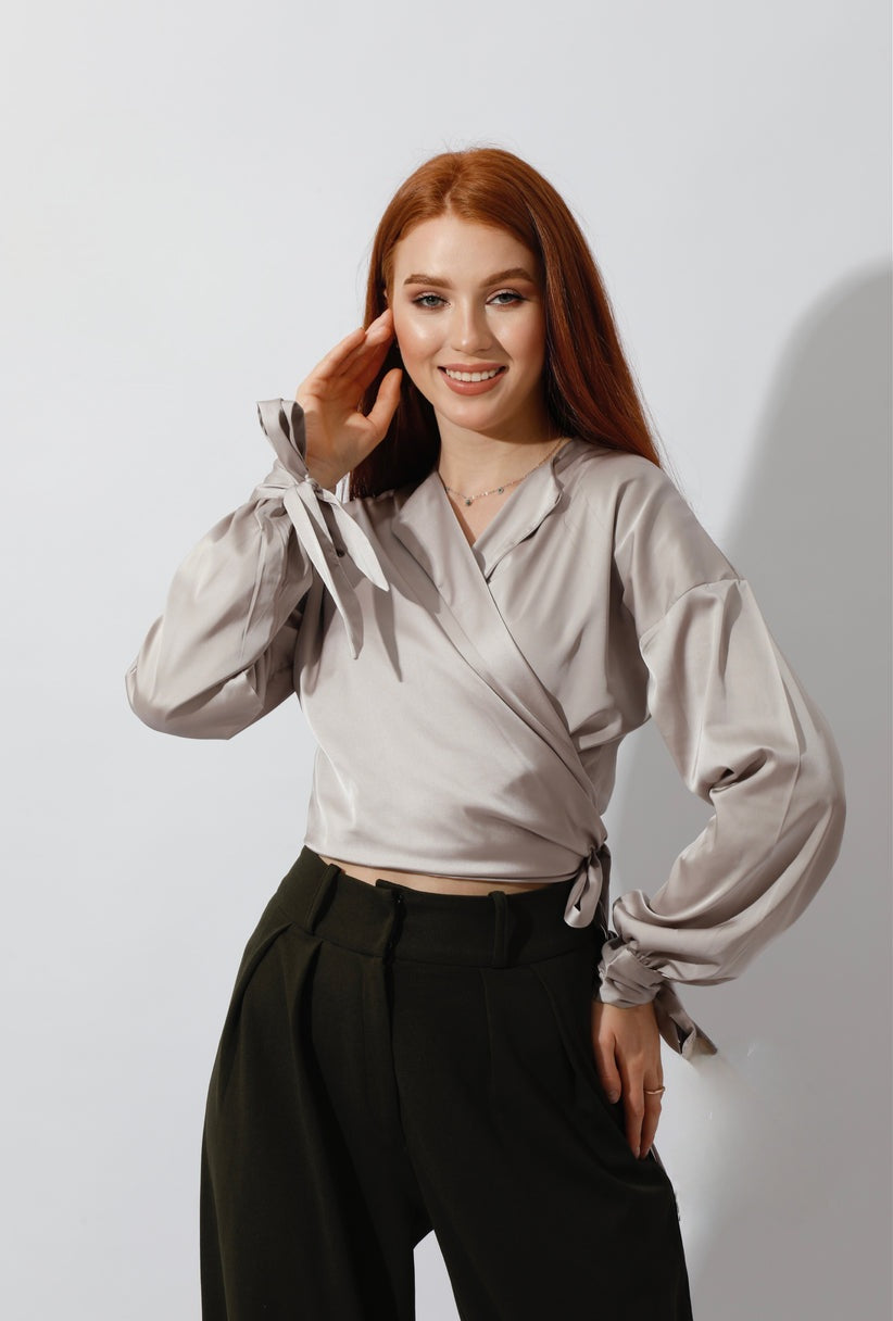 Regular Fit - Satin Blouse - Wrap Style