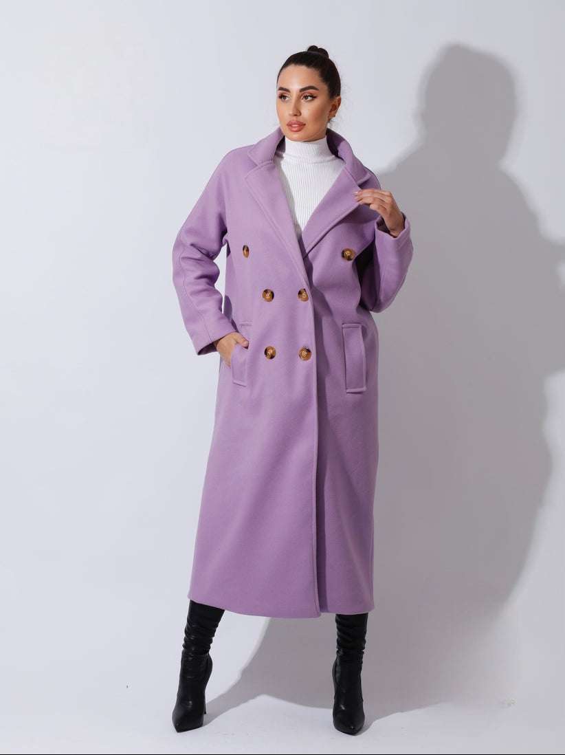 Oversized Double Breasted Womens Wool Coat Beige