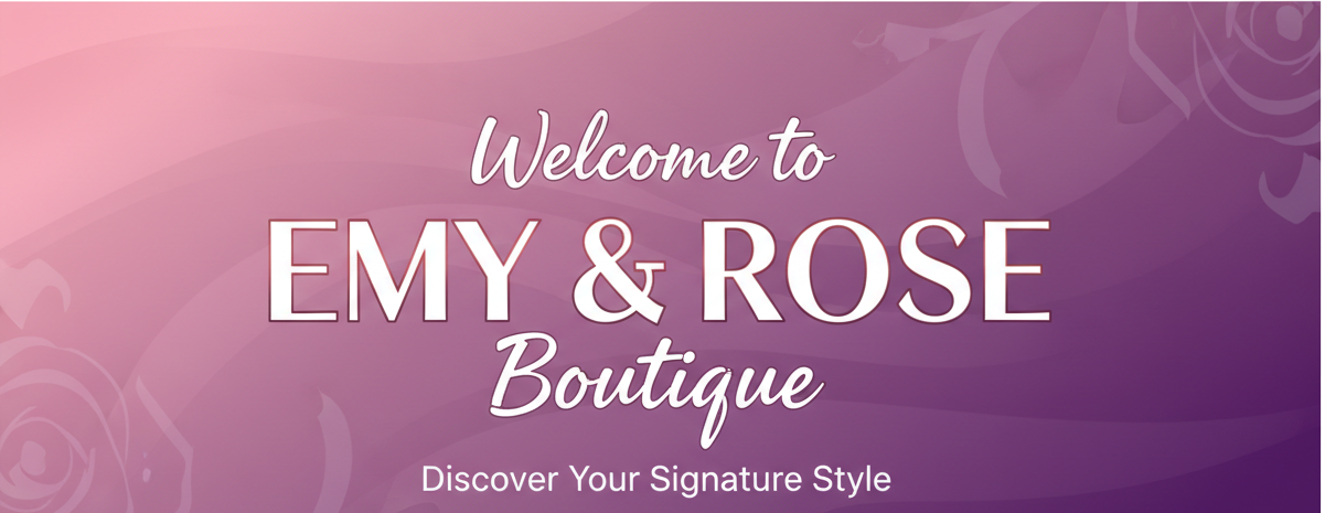 use pink and purple gradient with text Welcome to EMY & ROSE Boutique 