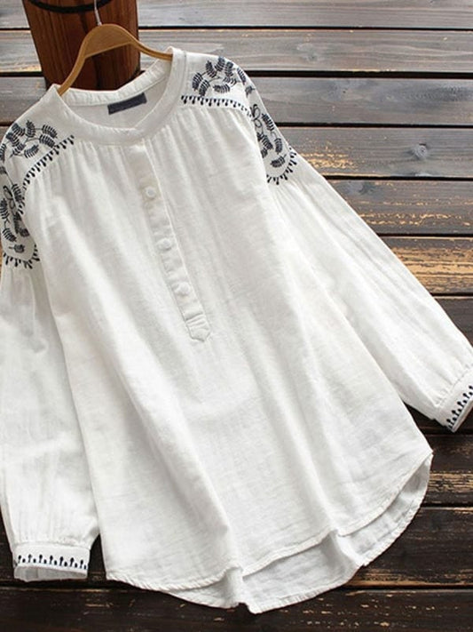 Embroidered Linen Blouse - EMY & ROSE Boutique