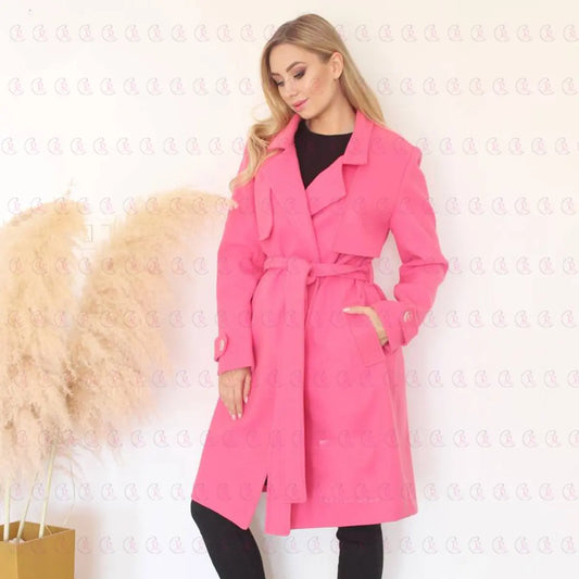 Simple Pink Coat with Belt - EMY & ROSE Boutique 