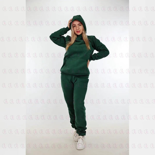 Green Forest Hoodie Cotton Tracksuit Heavy Milton - Padded - EMY & ROSE Boutique 