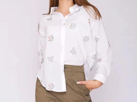 Cactus White Shirt - EMY & ROSE Boutique 