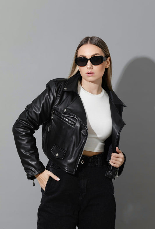 Faux Leather Biker Jacket - Black  - EMY & ROSE Boutique